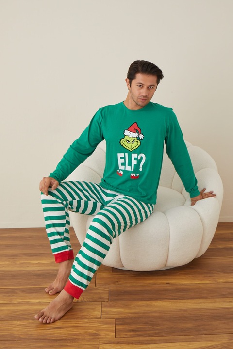 Karácsonyi férfi pizsama, Fehér/Zöld