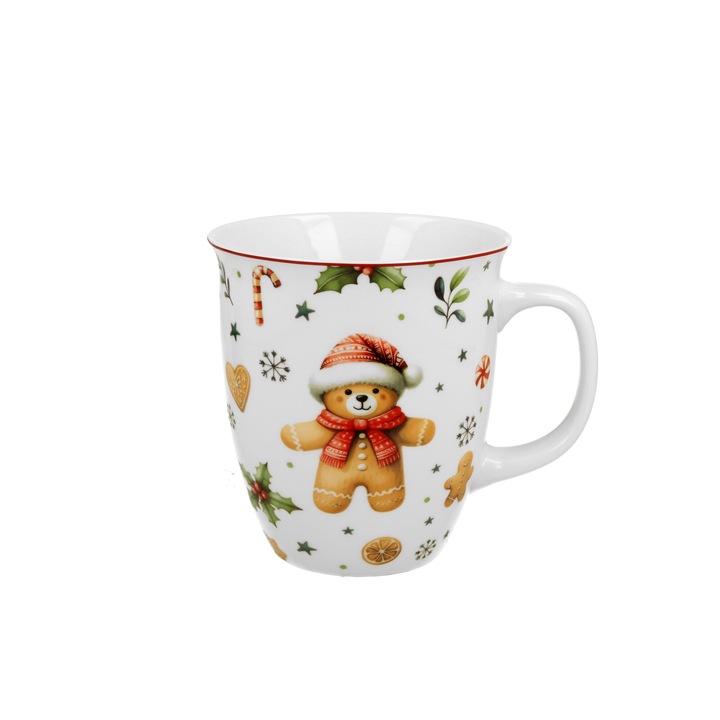 Cana de Craciun, design Ursulet cu fes si esarfa, 650 ml