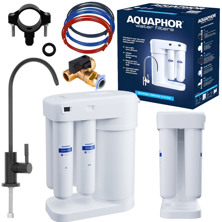 Филтър за питейна вода с обратна осмоза Aquaphor Morion DWM 101S (K5/K2/M/K7M), с черна батерия