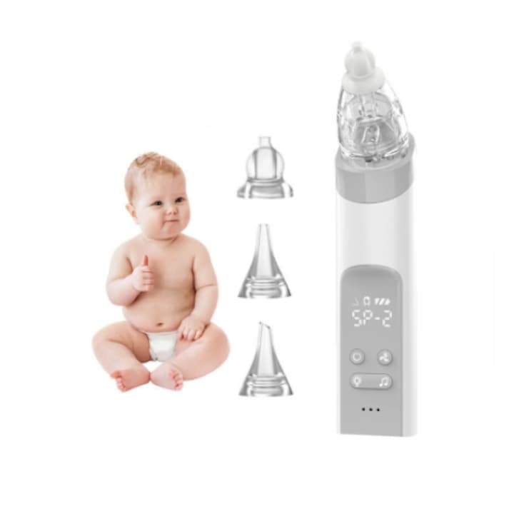 Aspirator nazal electric silentios pentru bebelusi si copii, Alb/Gri, 3 capete