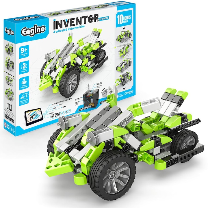 Състезателна кола Engino - Inventor Motorized: Екстремен мотоциклет на 4 колела