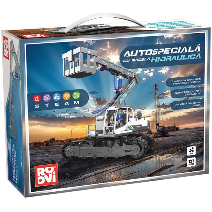 Конструктор ROOVI - Специален автомобил с хидравлична платформа, 127 части