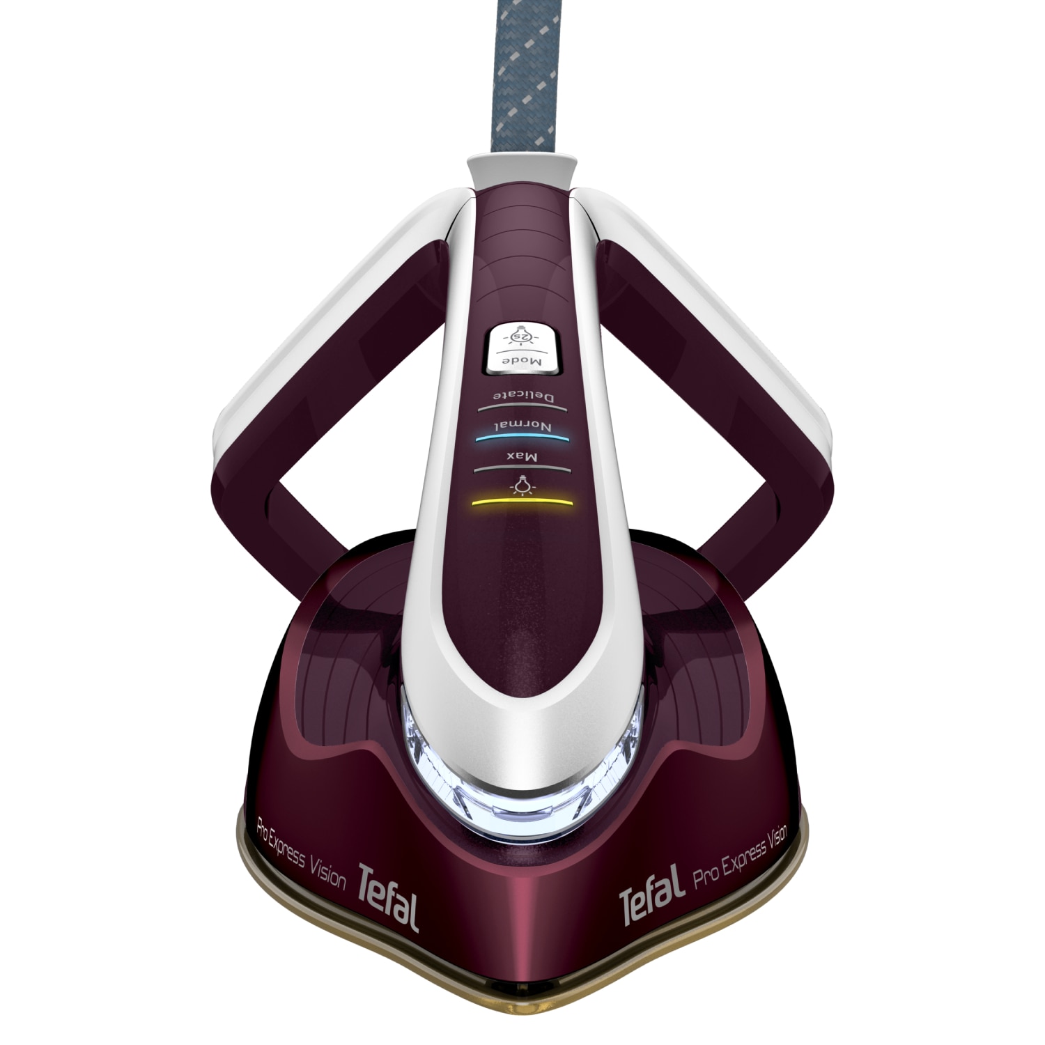 Statie de calcat cu abur de inalta presiune Tefal Pro Express Vision GV9810E0, 3000W, 8.3 bari, jet de abur 680 g/min, abur variabil 180 g/min, varf iluminat LED, sistem antipicurare, tehnologie Smart Steam, colector anticalcar, visiniu & alb
