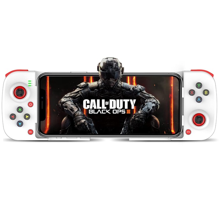 Контролер GamePad за телефон с Android, iOS, PC, PS, Nintendo Switch, Bluetooth 5.0, безжичен, бял