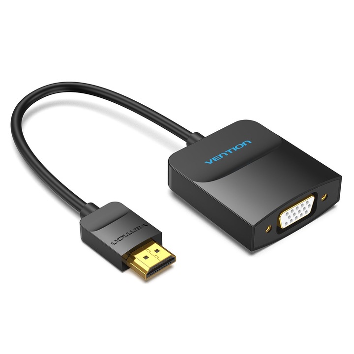 Преходник Конвертор HDMI към VGA, VENTION, HDMI A мъжки към VGA женски - има звук, 1080P@60HZ, С аудио кабел и захранващ кабел, 0,15 м