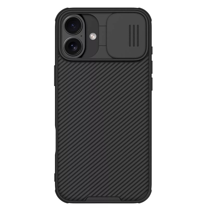 Husa Spate Lens Cover pentru Apple iPhone 16 Plus, Slide Mechanism, Functie Magnetica, Camshield Negru