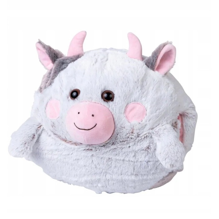 Възглавница, плюшена играчка, топло за ръце, Cozy Noxxiez, Кравичка, 3 в 1, за деца 3+, с мек пълнеж и странични отвори за ръце, 35x35x35 см, 400 г, от висококачествен полиестер, перфектна за комфорт и топлина, Светлокафяв