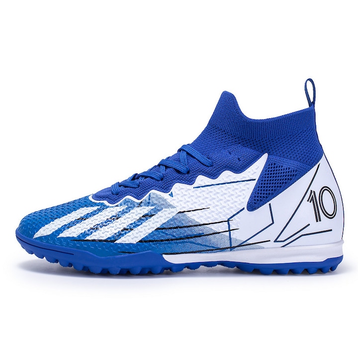 Юношески футболни обувки, TF cleats, професионални тренировъчни обувки, бели и сини, Бял/Син