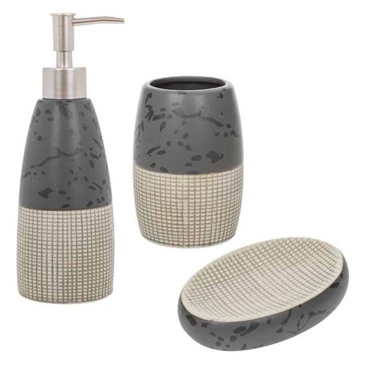 Set pentru baie Antbro® din ceramica, de culoare gri si bej, cu model mozaic