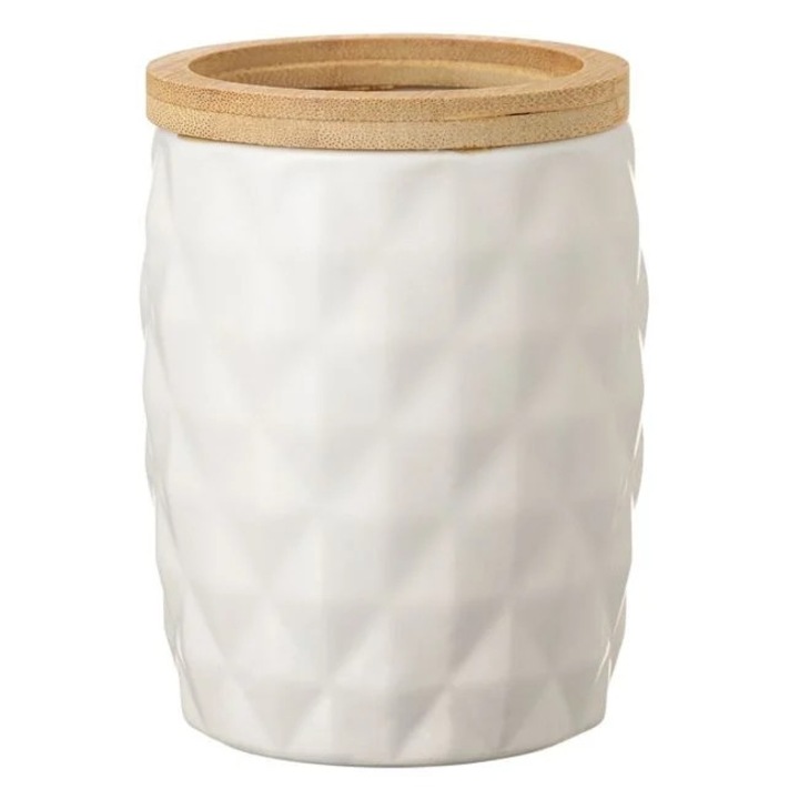 Suport Antbro® pentru periute de dinti ceramic model reliefat cu margine de bambus, Ø8.5x11cm