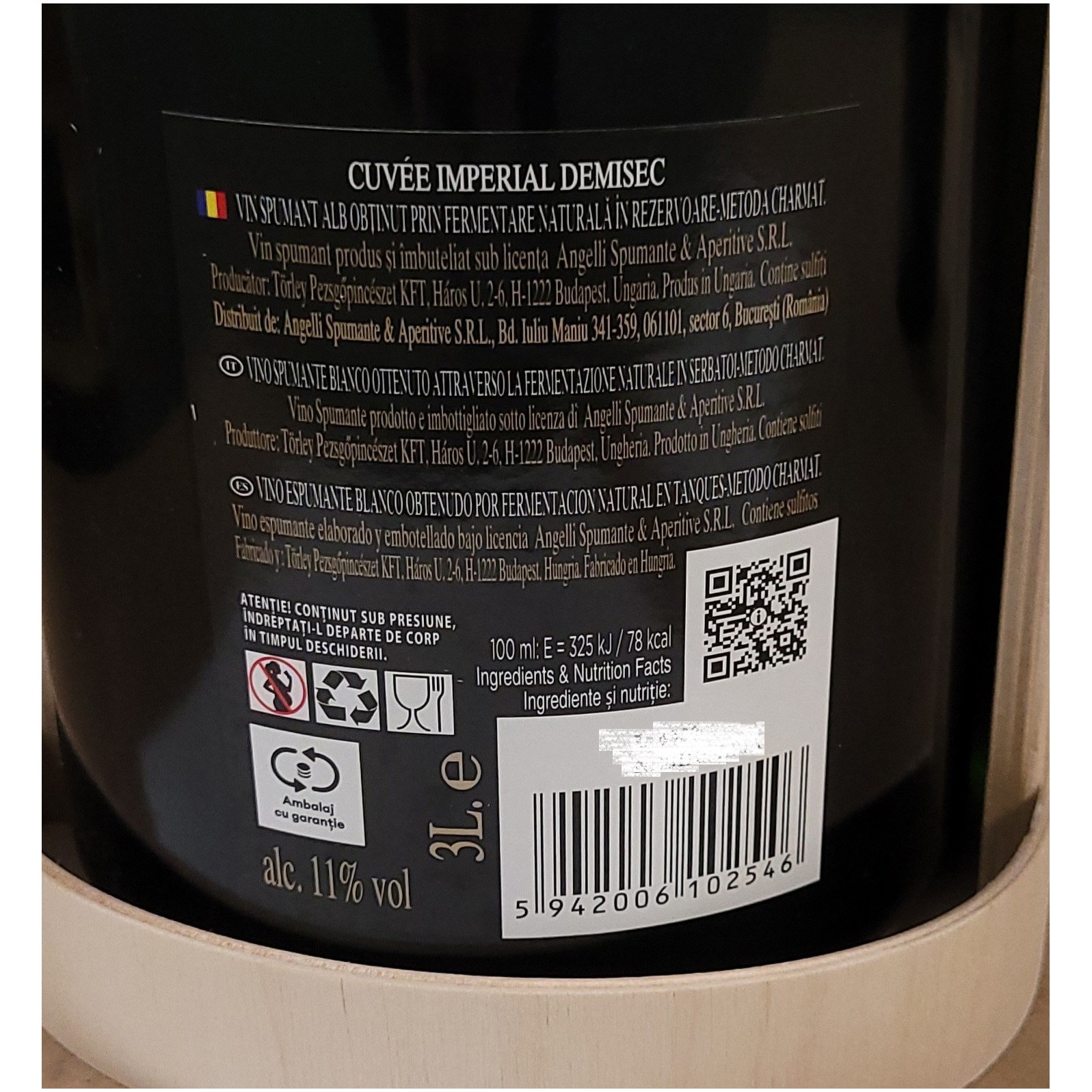 Vin Spumant Angelli Doublemagnum Cuvee Imperial, 3l Cutie lemn