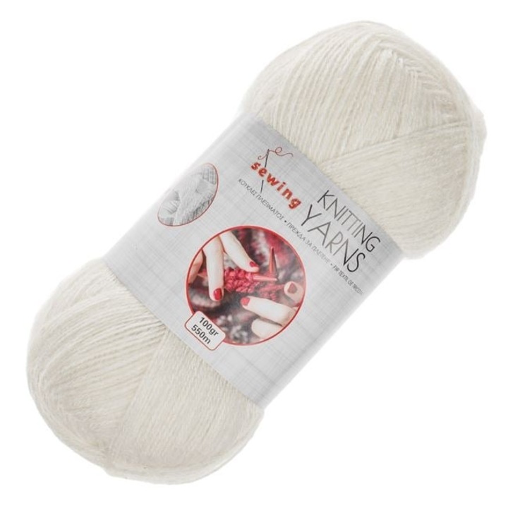 Antbro® Gyapjú textúrájú fehér kötőfonal, 550m/100g