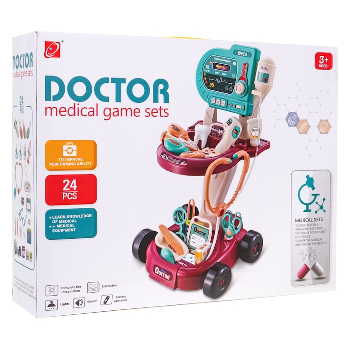 Медицински комплект за деца 3+ инвалидна количка + Екг панел 24 Ел. Кардиолог, Зъболекар, Ортопед, Фелдшер