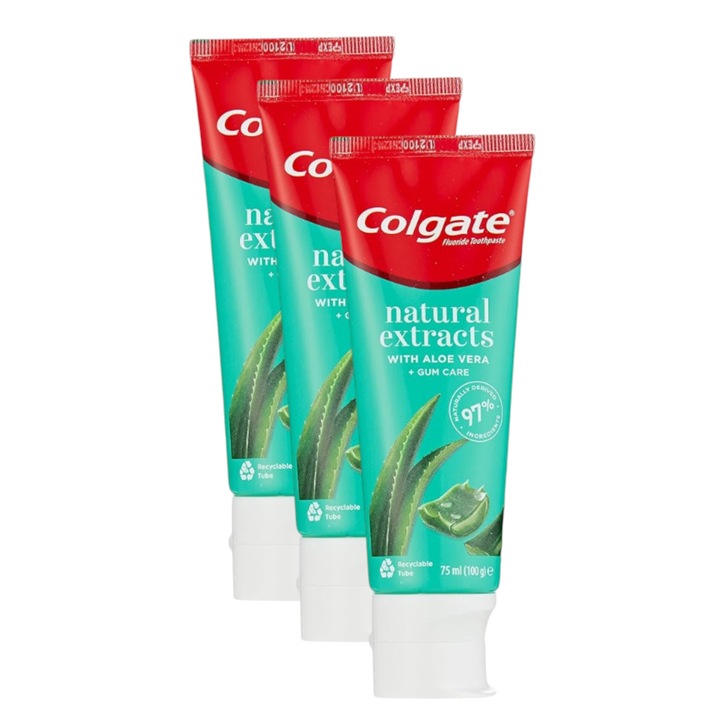 Colgate Naturals Aloe fogkrém, 75 ml, 3 darabos készlet - 97% természetes összetevők