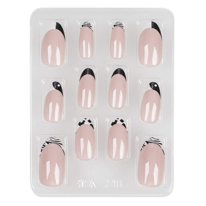 Set Unghii False Oval Almond Animal Print cu Adeziv, 12 buc