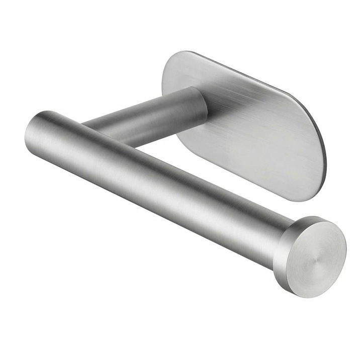 Suport Rola Hartie Igienica Autoadeziv pentru Baie, Dalip, cu Ventuza si Banda Adeziva 3M, Otel, 16.5 x 8 cm, Argintiu