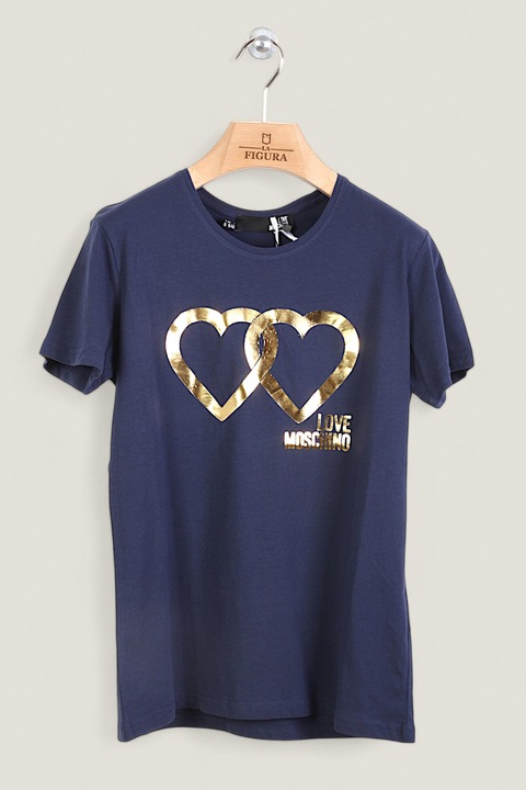 Tricou LOVE MOSCHINO dama Bleumarin si Print Auriu W4H1922E1951kookko, Bleumarin