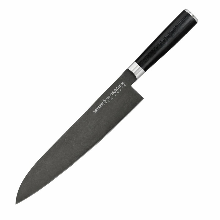 Cutit de bucatar, Samura, MO-V, Stonewash, Inox, 240 mm, Negru