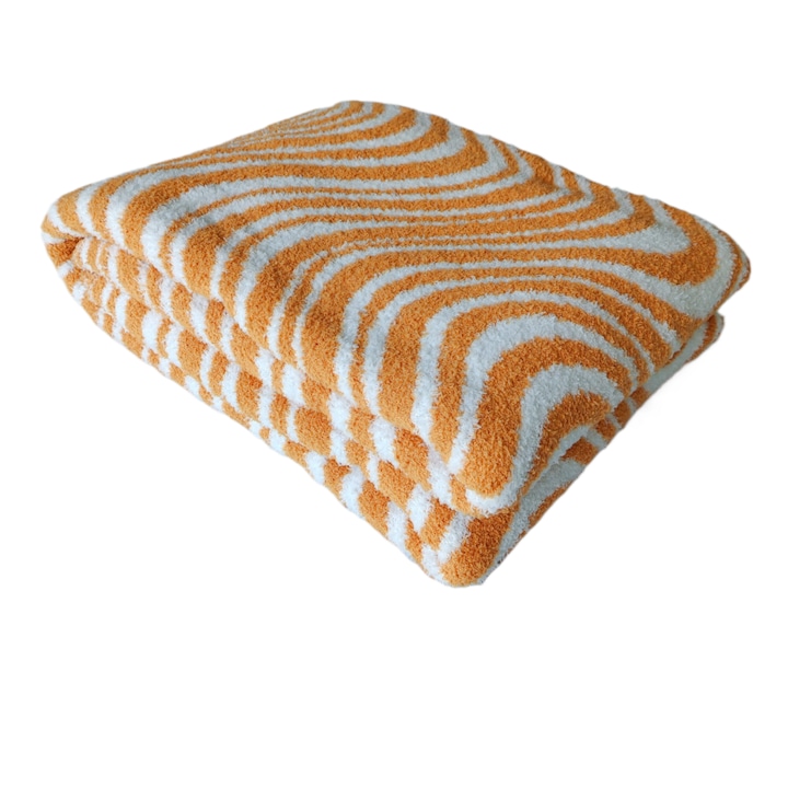 Patura pufoasa, Poliester, 130x170cm, Alb/Portocaliu