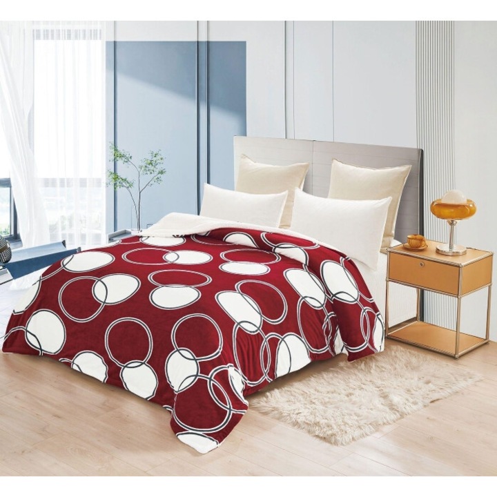 Patura de pat dublu, imprimeu cercuri, 200x230cm, multicolor