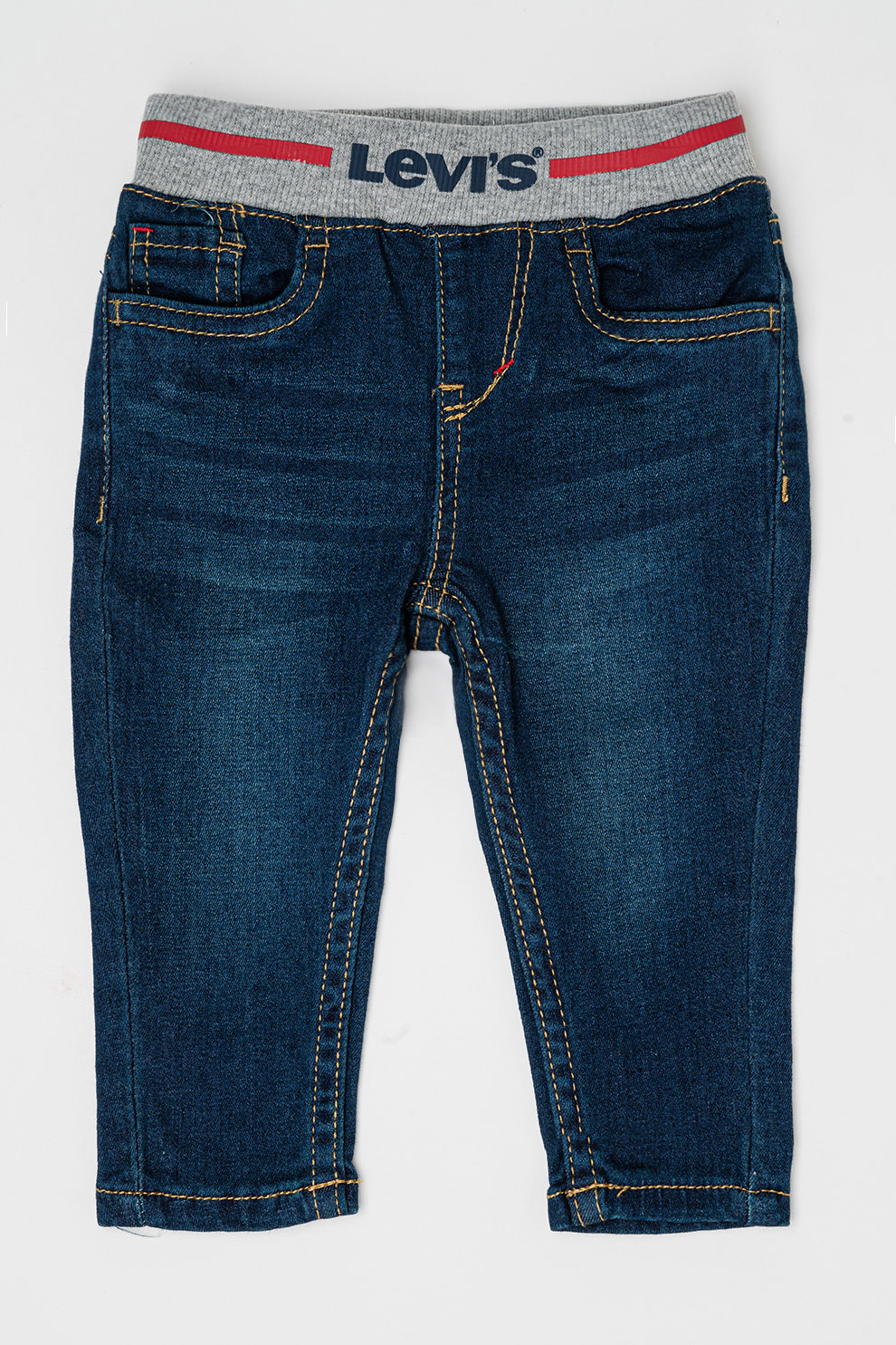 Levi's, Blugi cu talie elastica, Albastru prafuit, Alb optic, Bleumarin, 92 CM
