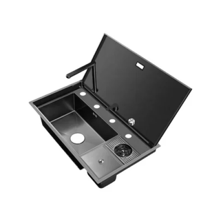 Мултифункционална мивка от неръждаема стомана TRENDY'S, Сив, 90×50 см, С капак на панти