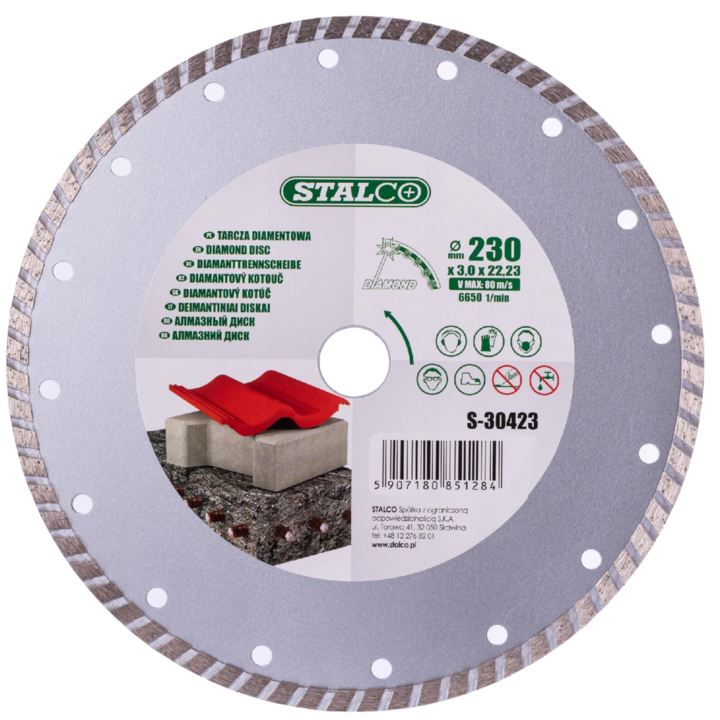 Disc diamantat segmentat, STALCO, Performante excelente de taiere, marginea segmentata, versatil in industria constructiilor, Ø125x2.0x22.23 mm, Argintiu/Verde