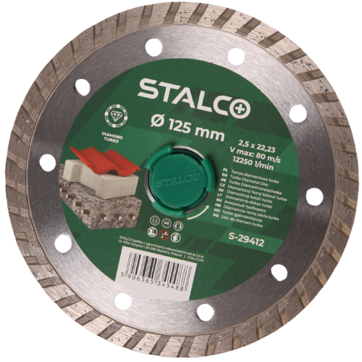 Disc diamantat segmentat, STALCO, taiere uscata, amestec special de cristale de diamant, versatil, Ø125x2.5x22.23 mm, Argintiu/Verde