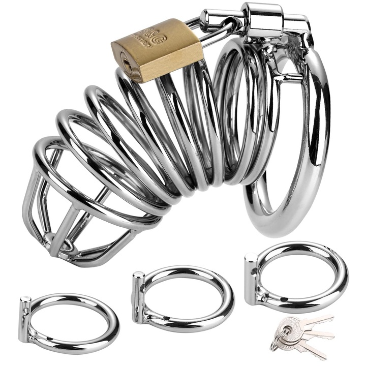 Dispozitiv de Contentie Penis, WAZIFLY, 3 Inele, 3 Chei, Metal