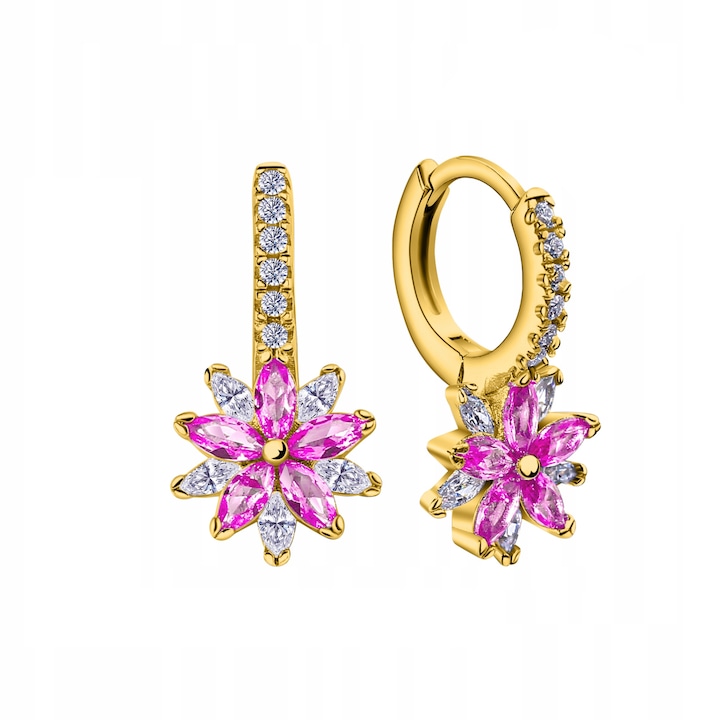 Cercei, aur, flori, engleza, argint 925