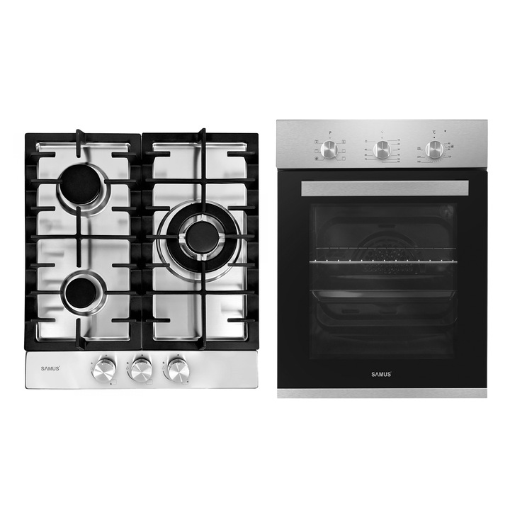 Pachet Incorporabil Samus Cuptor incorporabil SC456GTXV, 43 L, 6 Functii + Plita incorporabila PSG-43SX1, 3 Arzatoare, Gratare fonta