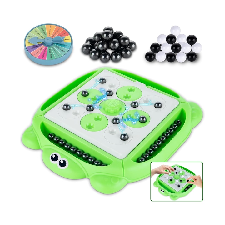 Joc de Societate Sah Magnetic 2 in 1 – 20 de Bile Magnetice si 20 de Bile din Plastic, Tabla Rotativa in Forma de Broscuta, Portabil si Distractiv – Perfect pentru Seara in Familie, AZ PRODUCTS®