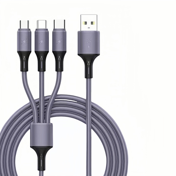 Telefon adatkábel, 3 az 1-ben, gyorstöltés, lila, 1 m