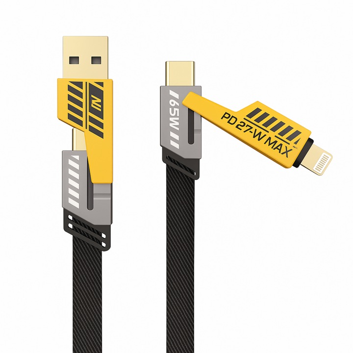 Cablu de date telefon, 4 in 1, incarcare rapida 65W, stil cyberpunk