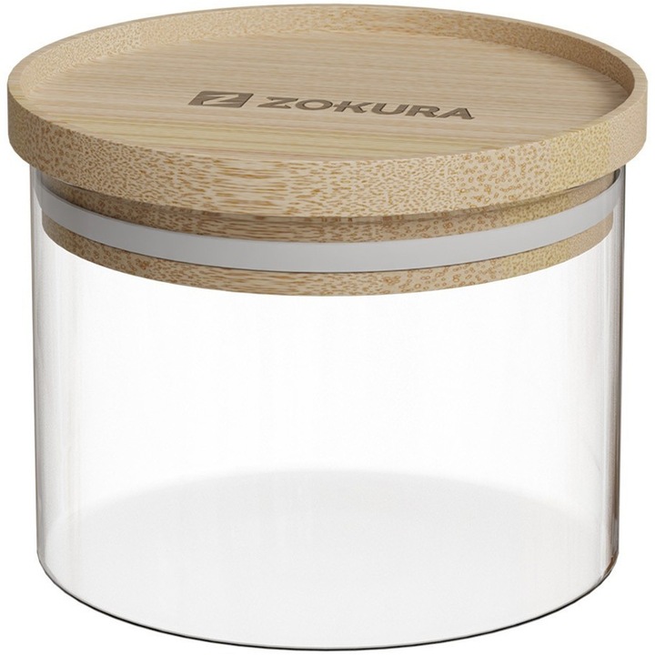Zokura üvegtartály, 9,5 cm átmérőjű, 300 ml, bambusz tetővel