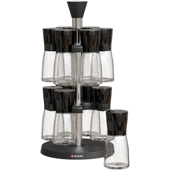 Set 12 recipiente condimente Zokura, cu suport, 70ml