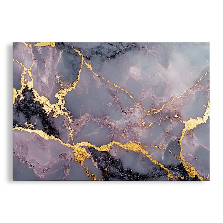 Tablou Canvas, Abstract, Marble Luxurious, Mov si Auriu, 70x100 cm