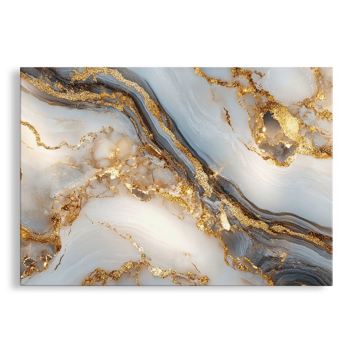 Tablou Canvas, Abstract, Marble Luxury, Alb si Auriu, 70x100 cm