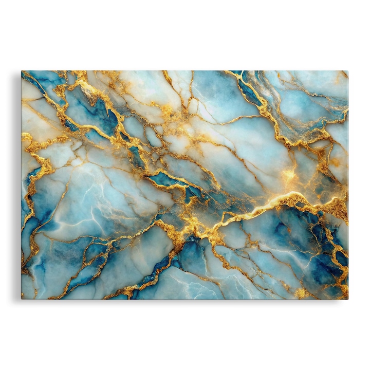 Tablou Canvas, Abstract, Marble Veins, Albastru si Auriu, 70x100 cm