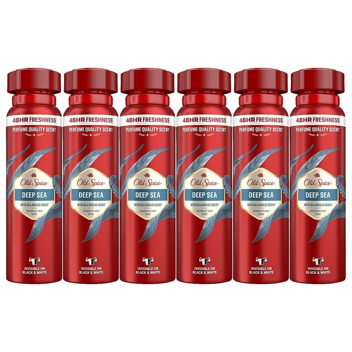 Set 6 x Old Spice Deodorant 150ml Deep Sea, All Day Fresh, Intense Fresh Fragrance, Anti-urme albe, revirgorant, prospetime de durata, protectie 48h