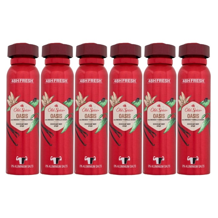 Set 6 x Old Spice Deodorant 150ml Men Oasis, All Day Fresh, Intense Fresh Fragrance, Anti-urme albe, revirgorant, prospetime de durata, protectie 48h