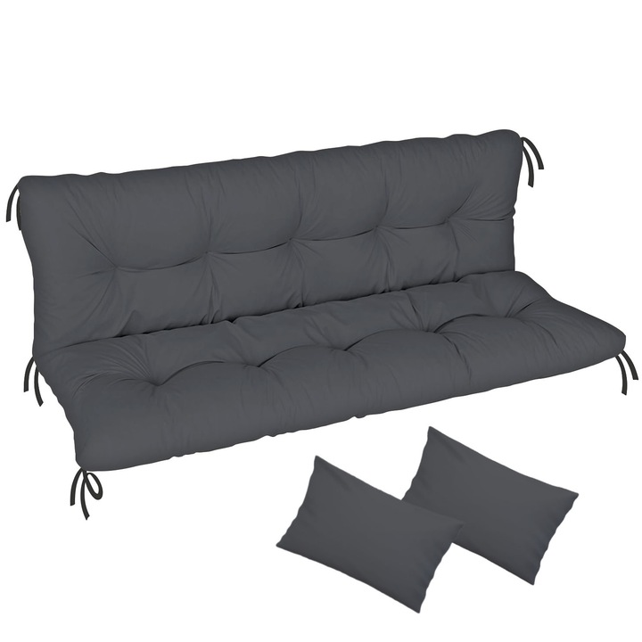 Възглавница матрак за люлка, градинска пейка, за мебели от палети, капитонирана, 2 части, Графит, 150x50x50 K+K