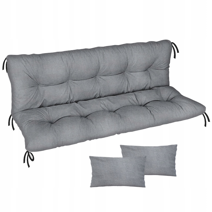 Set 2 Saltele Perne Matlasate K+K, 150x50x50cm, Gri Melanj, Confort Premium Pentru Leagan, Banca Sau Mobilier Din Paleti, Rezistente La Murdarie, Fabricate In Polonia