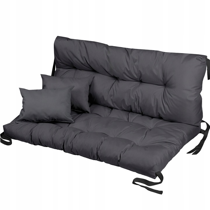 Saltea perna pentru leagan, banca de gradina, pentru mobilier din paleti, matlasata, 2 saltele si 2 perne decorative 120x80x50, Grafit