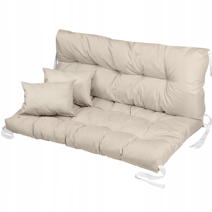 Saltea perna pentru leagan, banca de gradina, pentru mobilier din paleti, matlasata, 2 saltele si 2 perne decorative 120x80x50, Bej