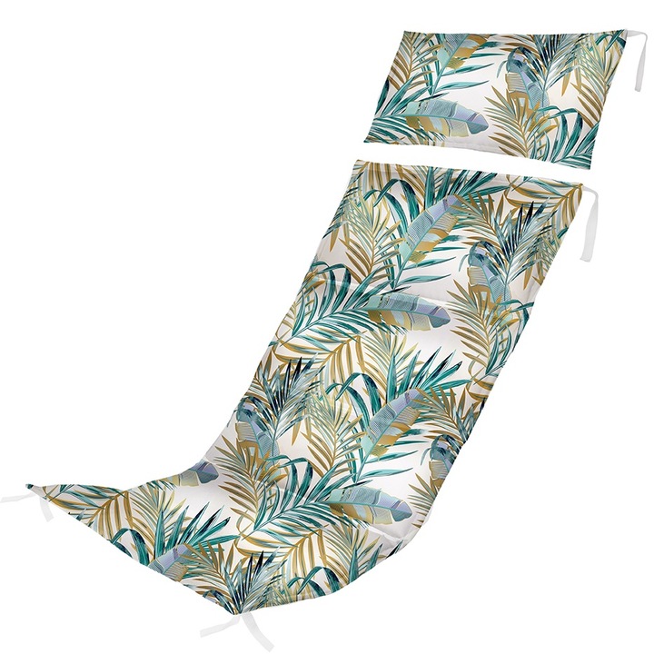 Setul Saltea si Perna pentru Sezlong Pliabil din Lemn, Palmier Alb