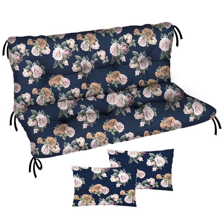 Saltea perna pentru leagan, banca de gradina, pentru mobilier din paleti, matlasata, 2 bucati, Trandafiri, 120x50x50 K+K