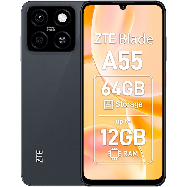 Смартфон ZTE Blade A55, 4GB RAM, 64GB, 4G, Starry Black