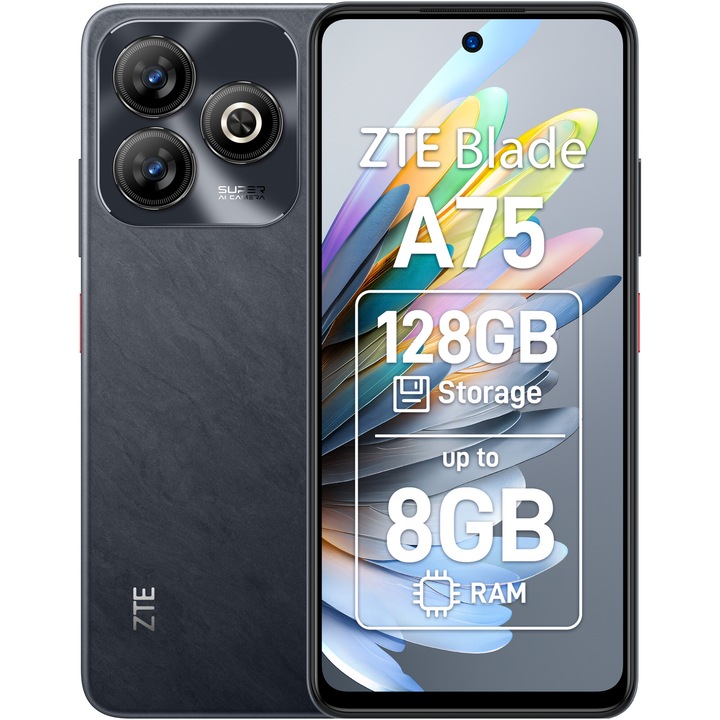 Смартфон ZTE Blade A75, 4GB RAM, 128GB, 4G, Basalt Black