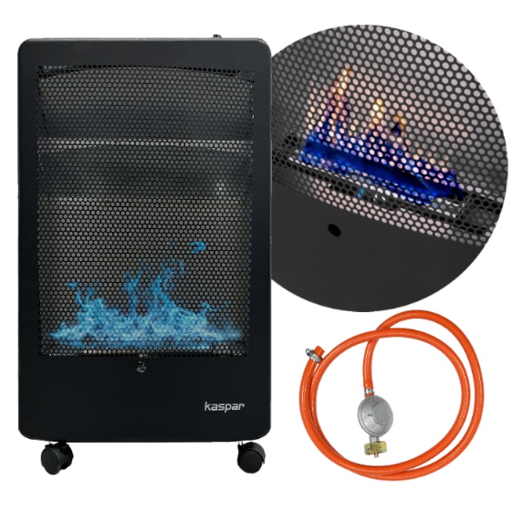 Incalzitor pe gaz, KASPAR, 3800W, ABS, negru, 72x41.5x35.5cm, set complet cu regulator si furtun